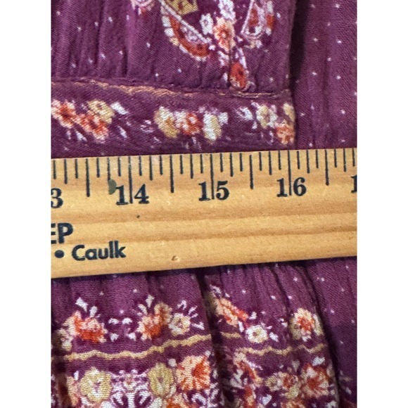 Free People Boho Purple Floral Print Long Sleeve Mini Dress Festival Hippie Chic - Picture 7 of 11